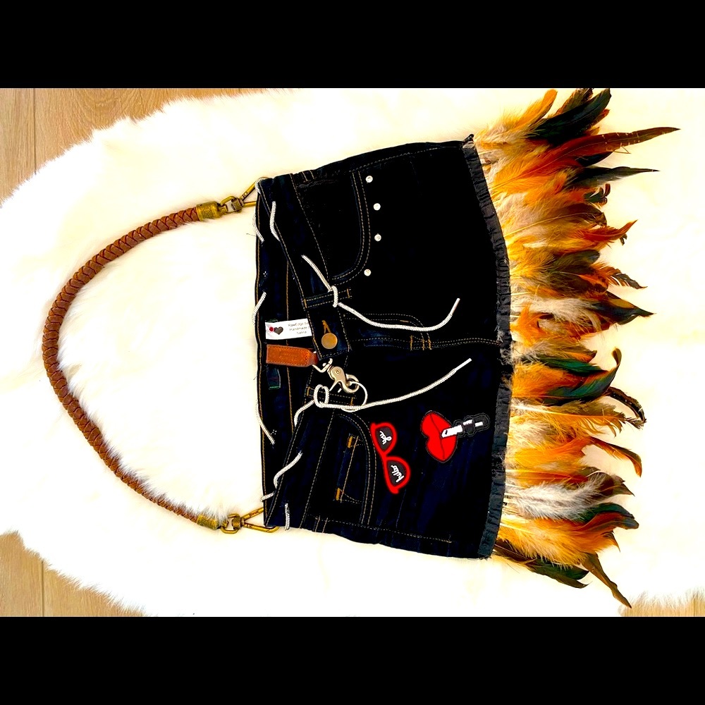 Original Denim and sherpa.One of a kind handmade RawEdge bags by Salina .